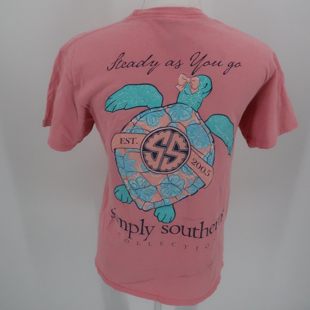 Simply Southern Turtle Steady as you Go Pink T-Shirt Size Small